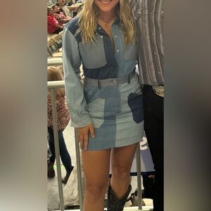 Steve Madden Ryleigh Long Sleeve Patchwork Denim Minidress